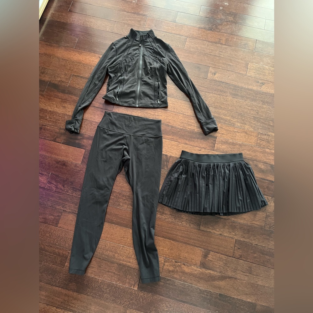 Lulu lemon Black Jacket, Skirt, and Leggings Set